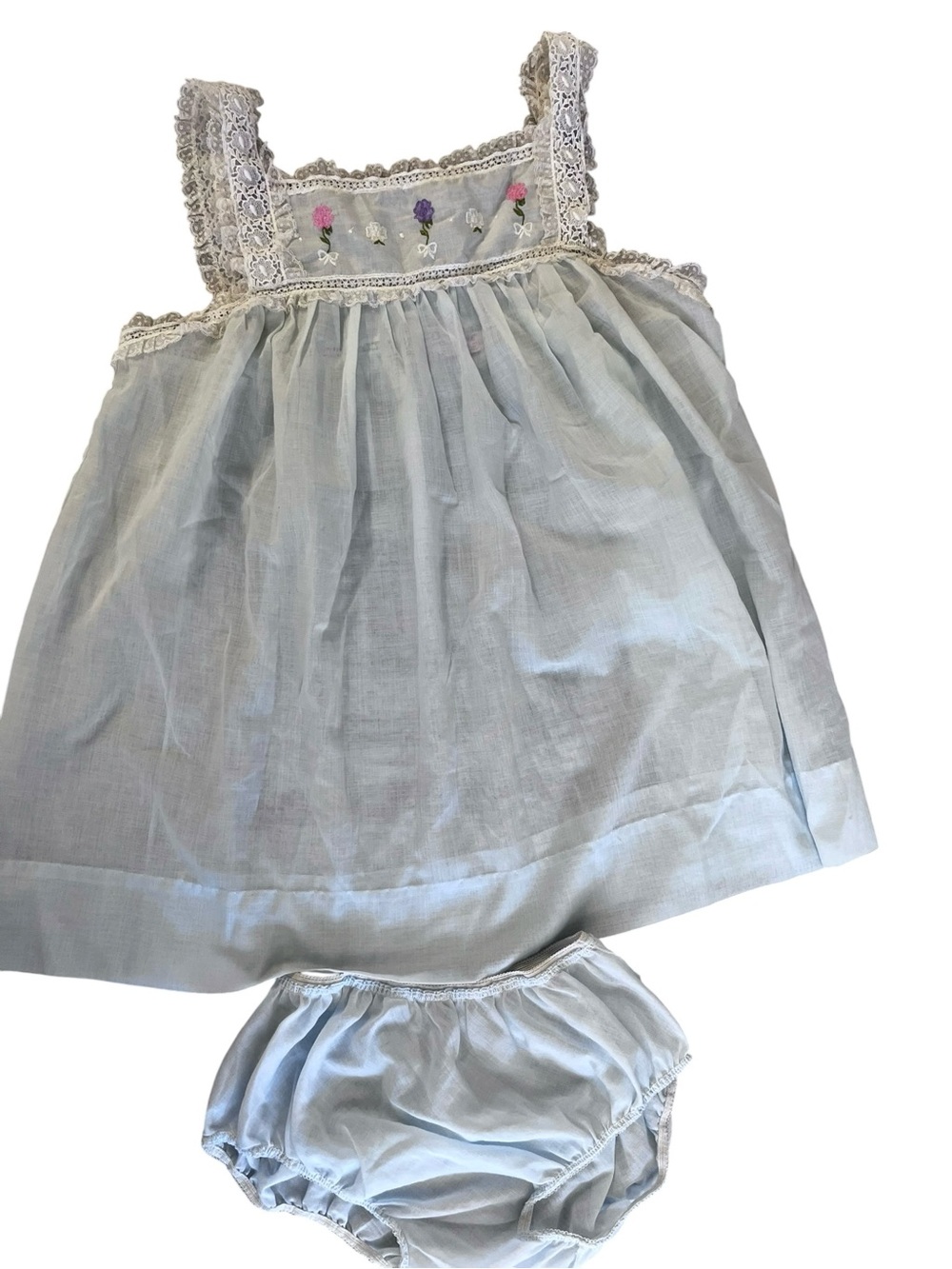 Saks Fifth Avenue Light Blue Lace-Trim Nightdress with Bloomers, 1960’s